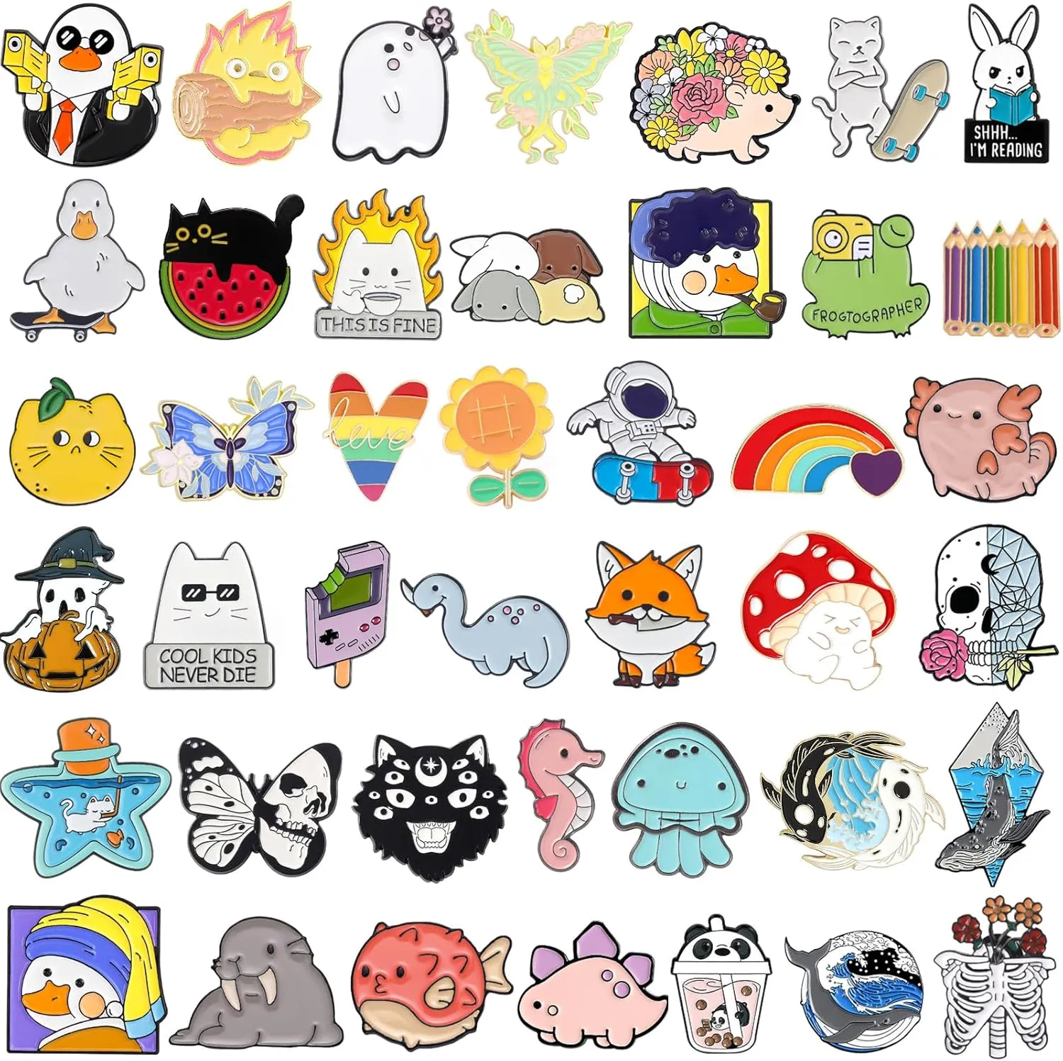 20/40/60 pcs Cute Mixed Enamel Pins Bulk Set, Funny Plant Anime Lapel Badges, Cartoon Button Pins Jewelry for Backpack Cloths Hats Jacket Decoration, Festival Gifts