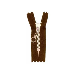 #3 Metal, Brown, 8" YKK Closed End Handbag Zipper with Brass Teeth, #451-8-BRO
