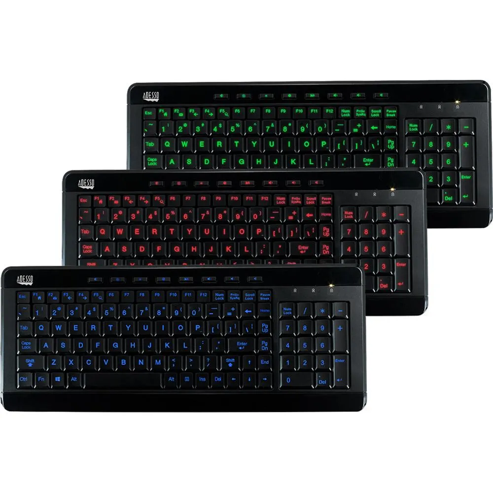 Adesso AKB-120EB SlimTouch 120 3-Color Illuminated Compact Multimedia Keyboard