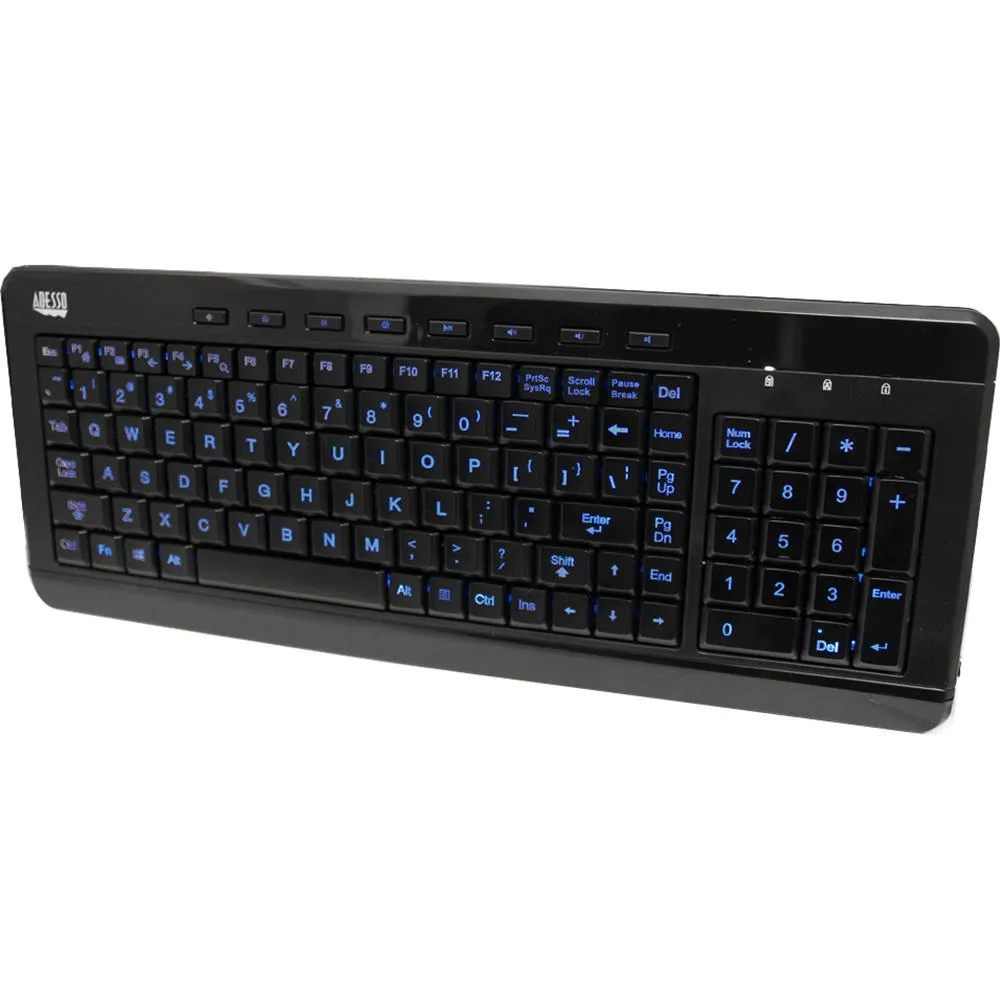 Adesso AKB-120EB SlimTouch 120 3-Color Illuminated Compact Multimedia Keyboard