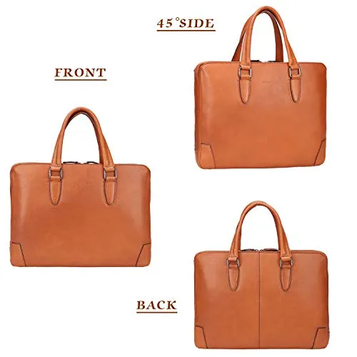 Banuce Vintage Full Grains Italian Leather Briefcase for Men Women Business 14 Inch U-zip Laptop
