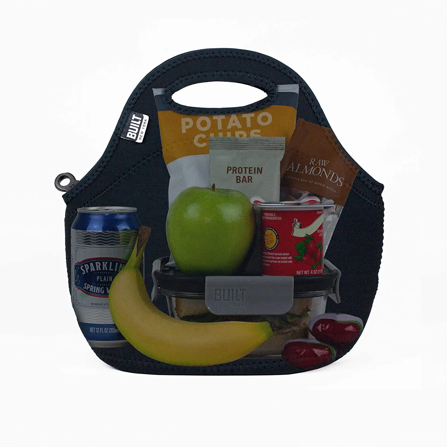 BUILT Gourmet Getaway Soft Neoprene Lunch Tote Bag - Lightweight, Insulated and Reusable Black LB31-BLK