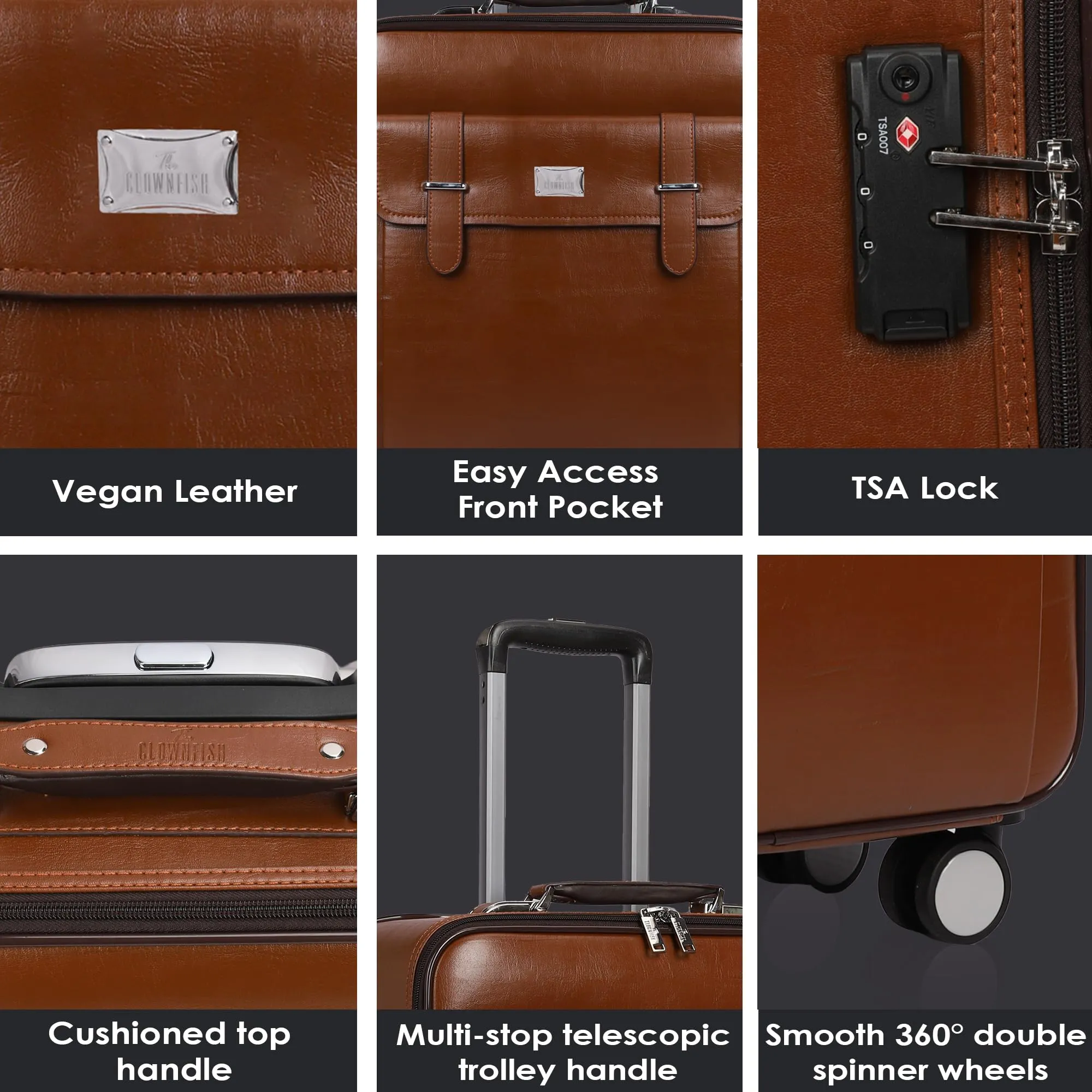 Clownfish Elite Series Laptop Trolley Bag | Overnighter Trolley Bags with Wheels for Travel | Business Cabin Crew Suitcase with Laptop Compartment | 18 inches| 29 litres | Brown