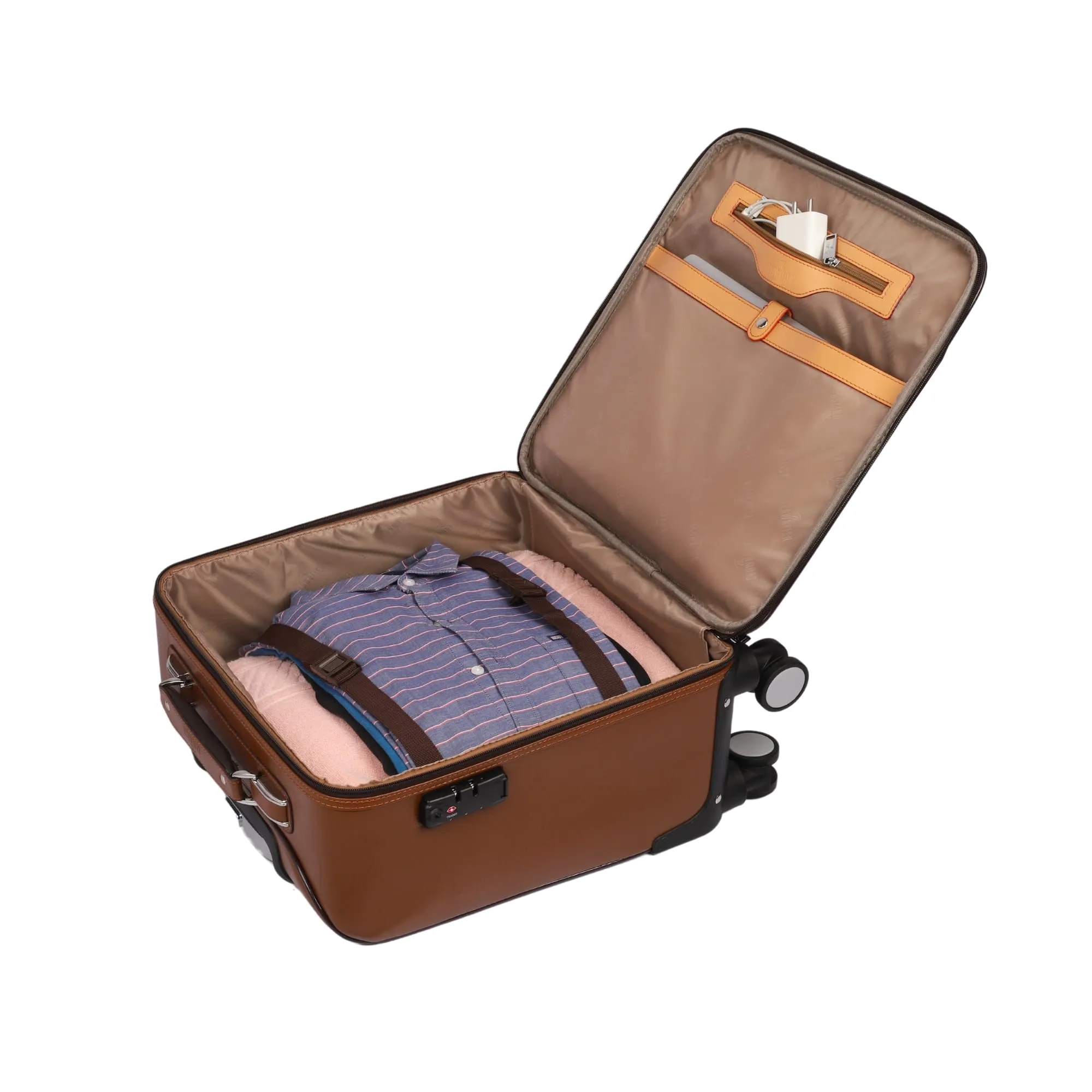 Clownfish Elite Series Laptop Trolley Bag | Overnighter Trolley Bags with Wheels for Travel | Business Cabin Crew Suitcase with Laptop Compartment | 18 inches| 29 litres | Brown