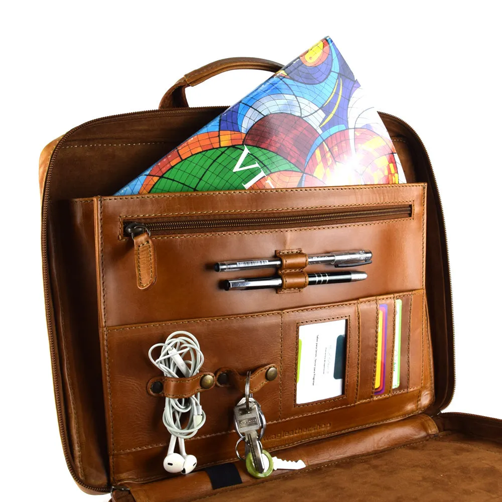 Colorado Organizer Portfolio in Cognac color - glossy finish repellent wather protection - LAST UNIT - FINAL SALE - no exchange