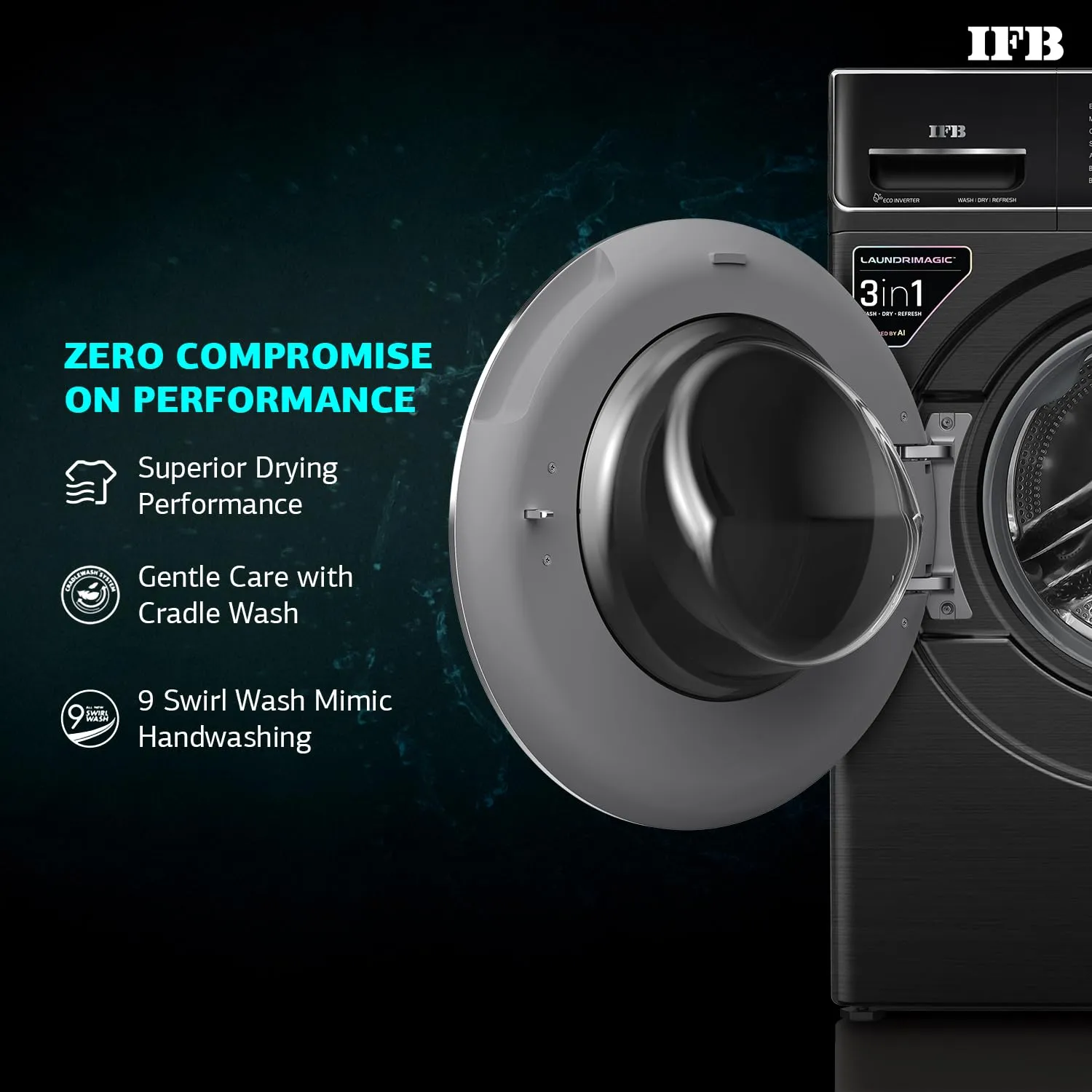IFB Executive ZXB Laundrimagic 3-in-1 8.5 Kg/6.5 Kg/2.5 Kg Inverter Washer Dryer Refresh ( Black)