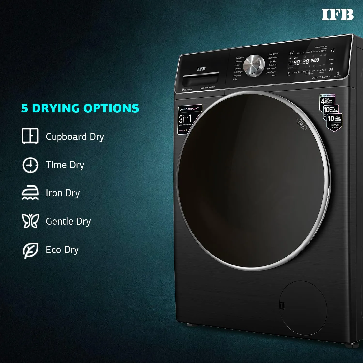 IFB Executive ZXB Laundrimagic 3-in-1 8.5 Kg/6.5 Kg/2.5 Kg Inverter Washer Dryer Refresh ( Black)