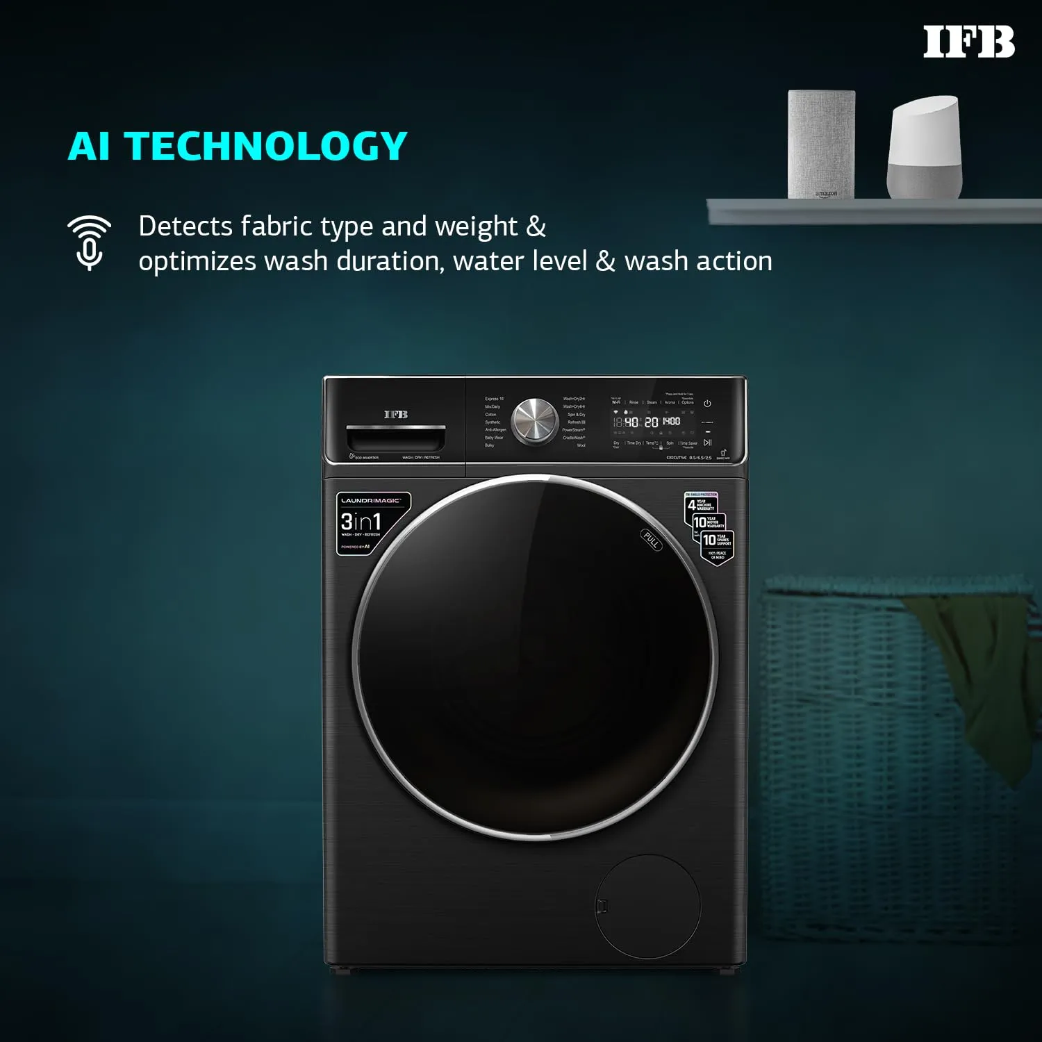 IFB Executive ZXB Laundrimagic 3-in-1 8.5 Kg/6.5 Kg/2.5 Kg Inverter Washer Dryer Refresh ( Black)