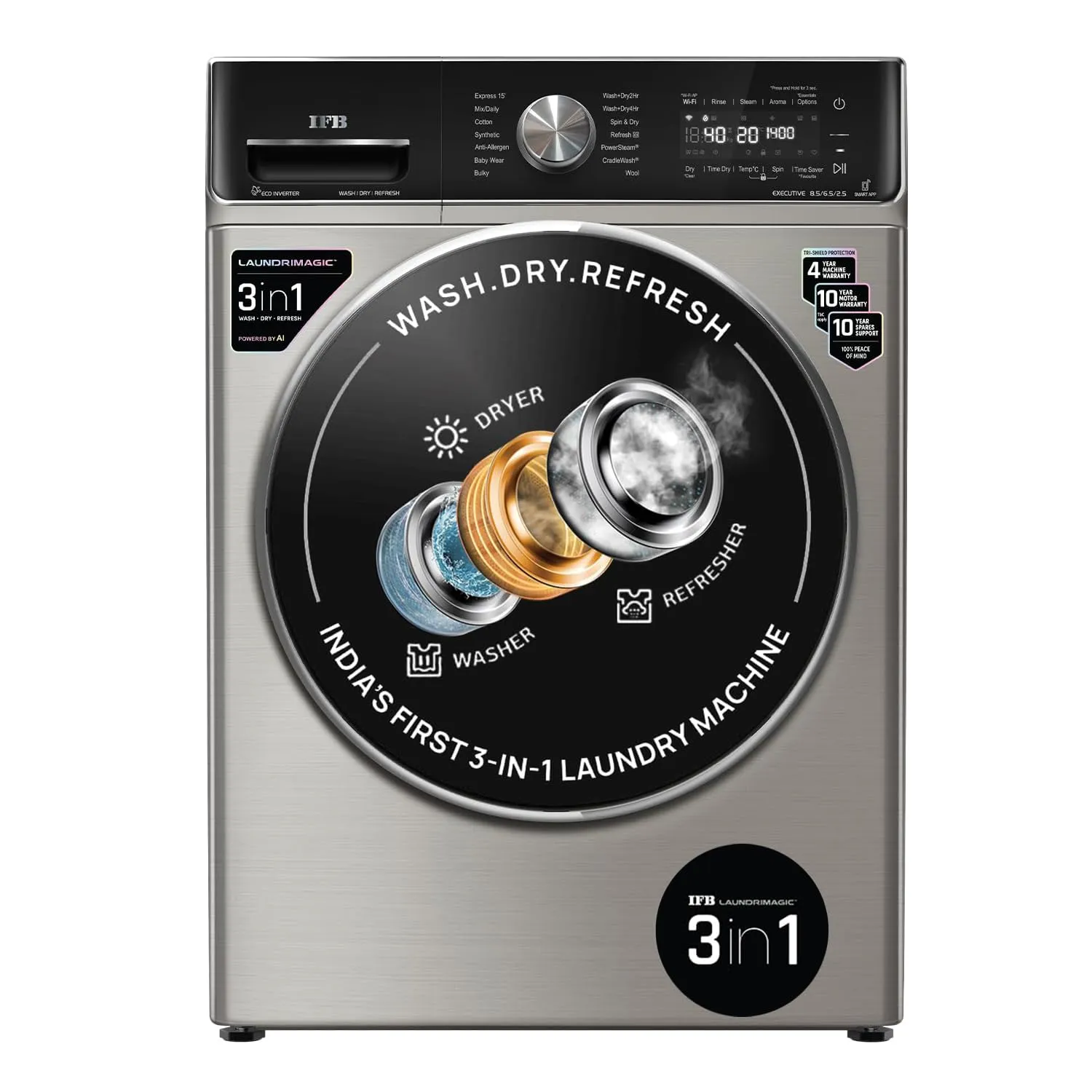 IFB EXECUTIVE ZXV Capacity 8.5 Kg/6.5 Kg/2.5 Kg Inverter Washer Dryer( Silver)
