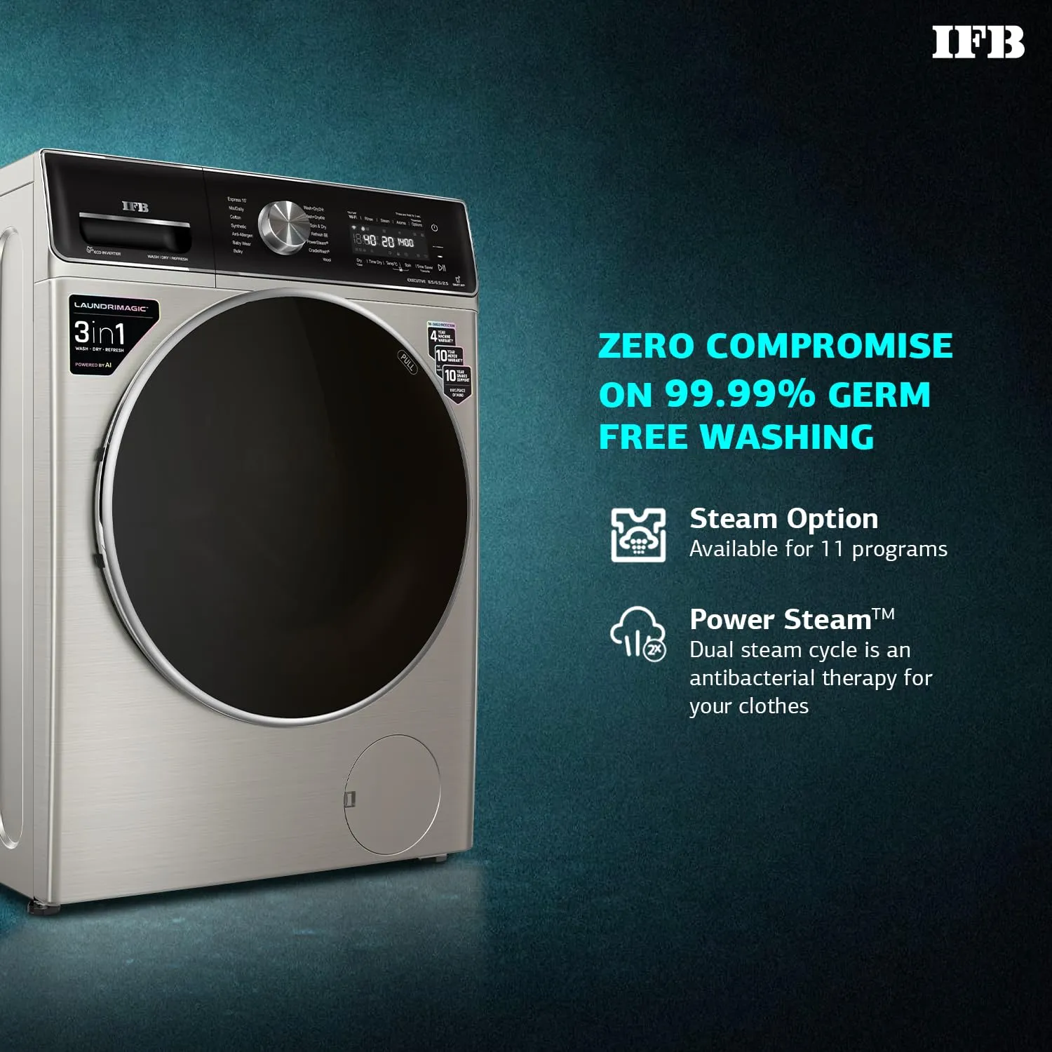 IFB EXECUTIVE ZXV Capacity 8.5 Kg/6.5 Kg/2.5 Kg Inverter Washer Dryer( Silver)