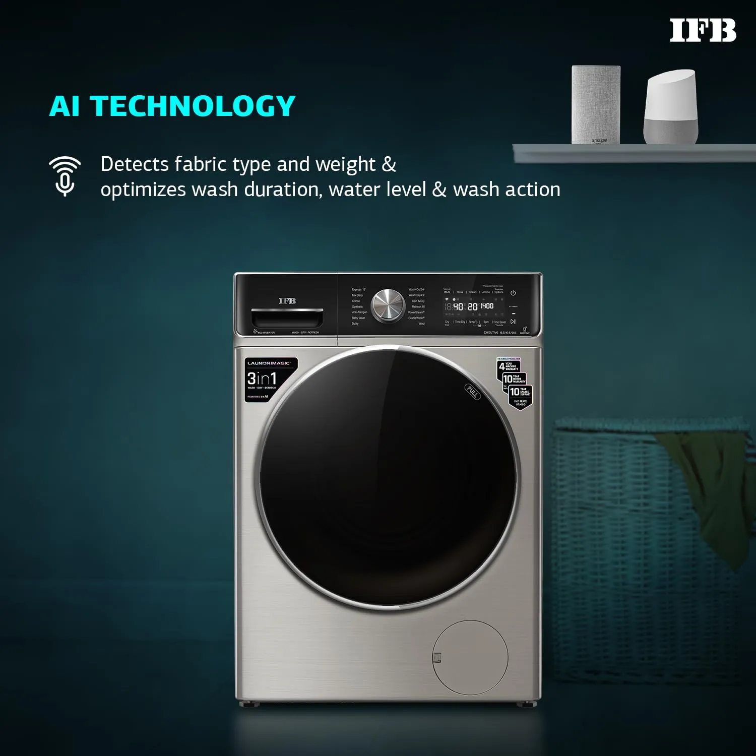 IFB EXECUTIVE ZXV Capacity 8.5 Kg/6.5 Kg/2.5 Kg Inverter Washer Dryer( Silver)