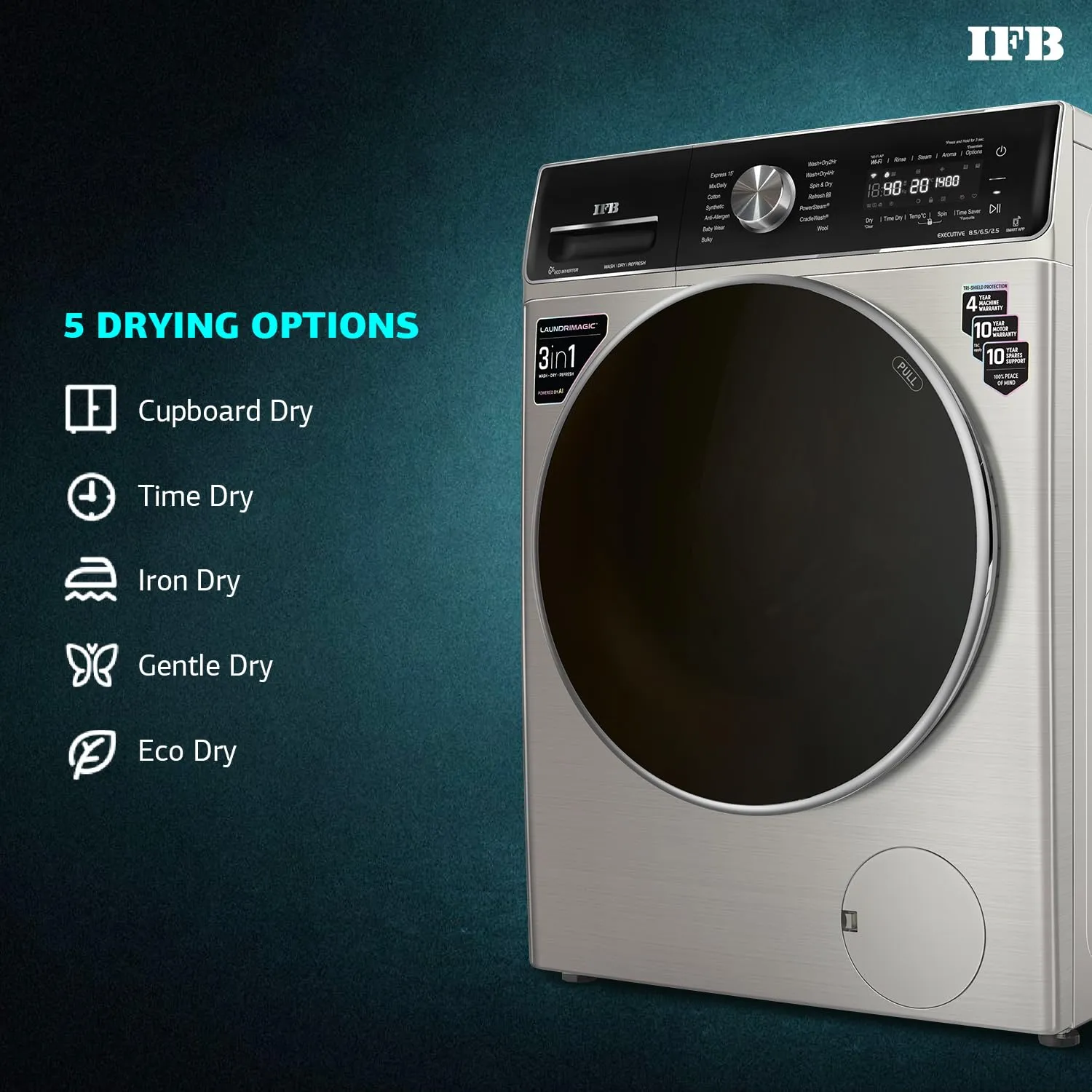 IFB EXECUTIVE ZXV Capacity 8.5 Kg/6.5 Kg/2.5 Kg Inverter Washer Dryer( Silver)