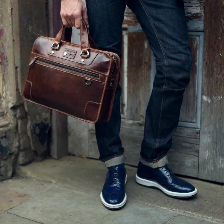 Medium-Sized Jekyll & Hide Laptop Briefcase in Tobacco Color