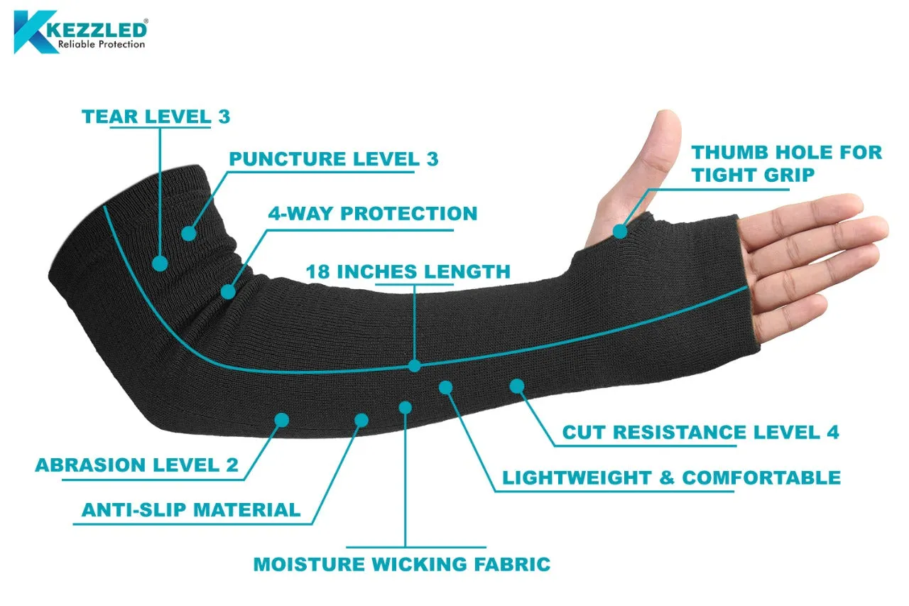 KEZZLED®- safety sleeves, safety products, Protective Arm Sleeves, Arm Guards Thumb Hole Black