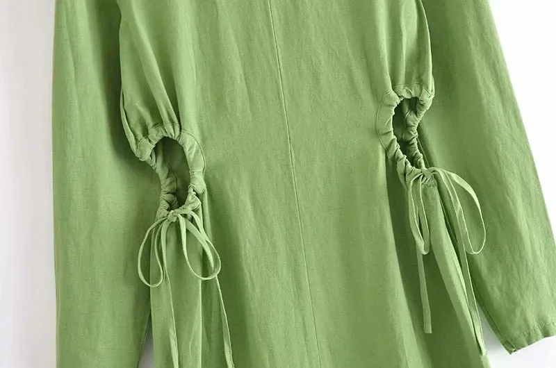 LINEN BLEND DRESS WITH CUT-OUT DETAIL