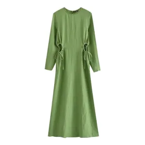 LINEN BLEND DRESS WITH CUT-OUT DETAIL