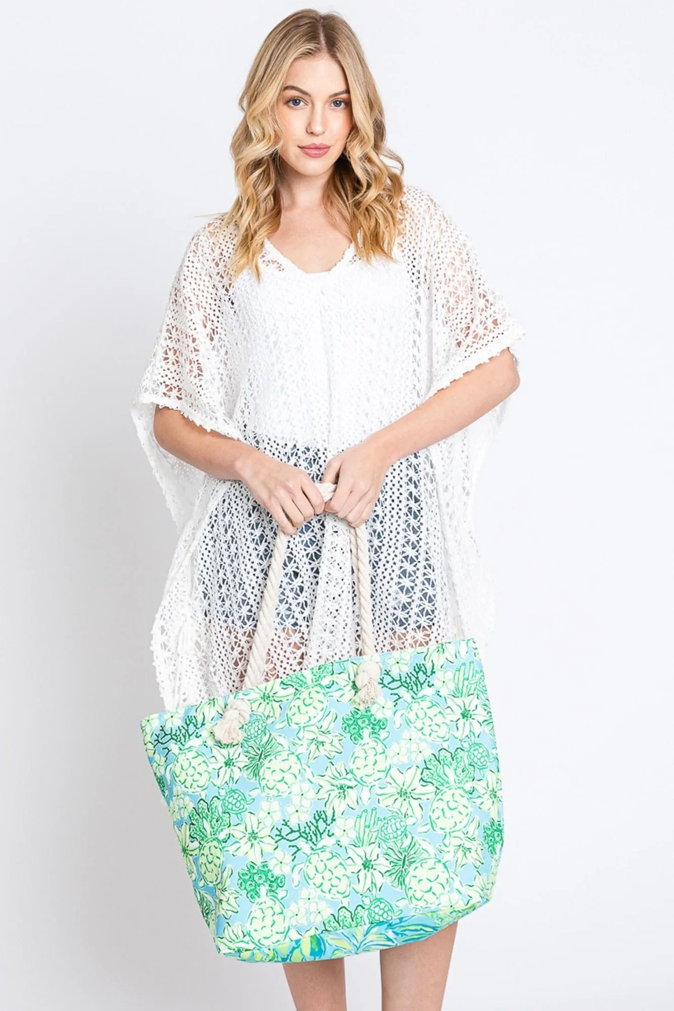 MB0223 Hand Drawn Turtle Print Beach Tote Bag