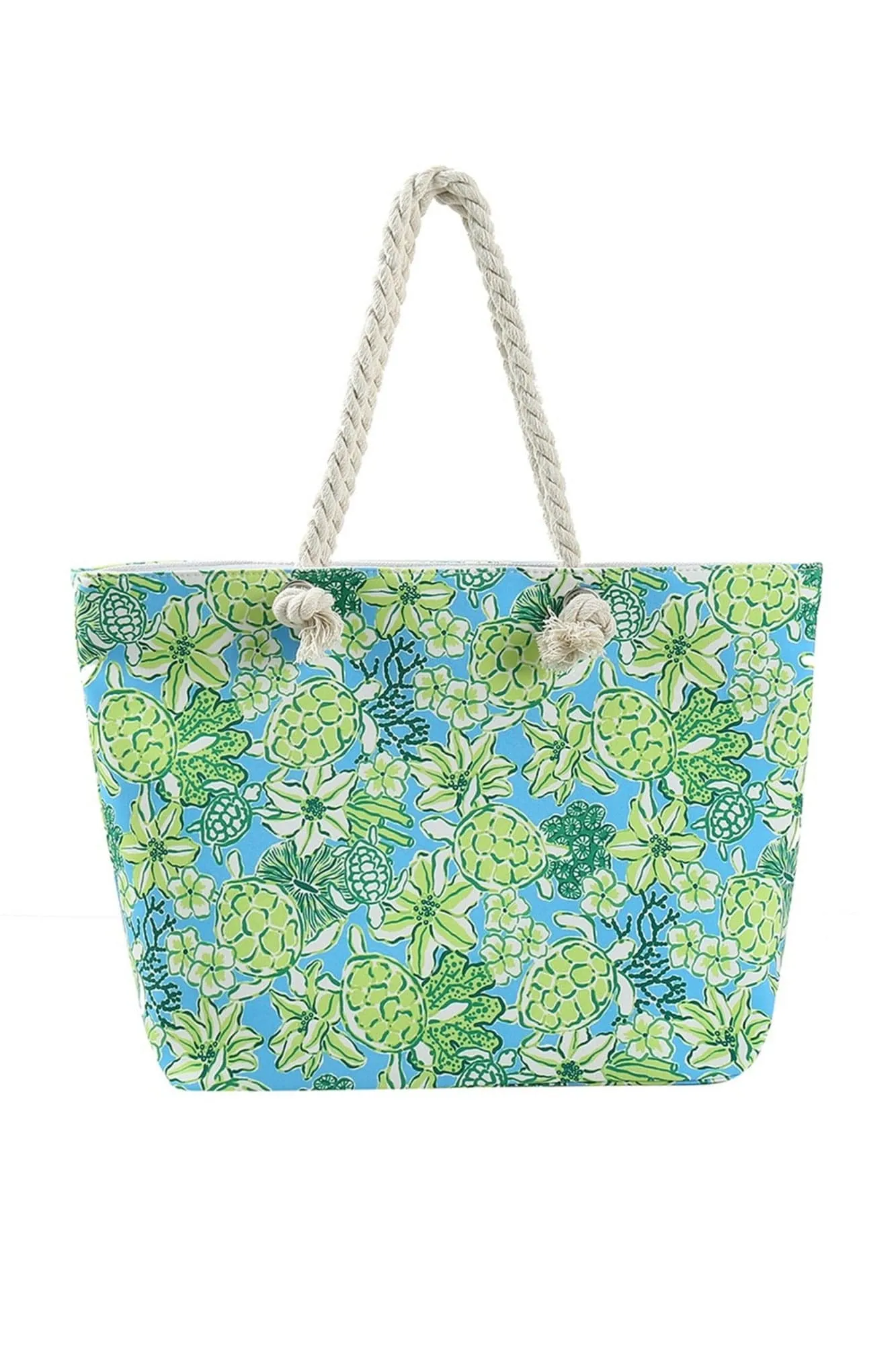 MB0223 Hand Drawn Turtle Print Beach Tote Bag