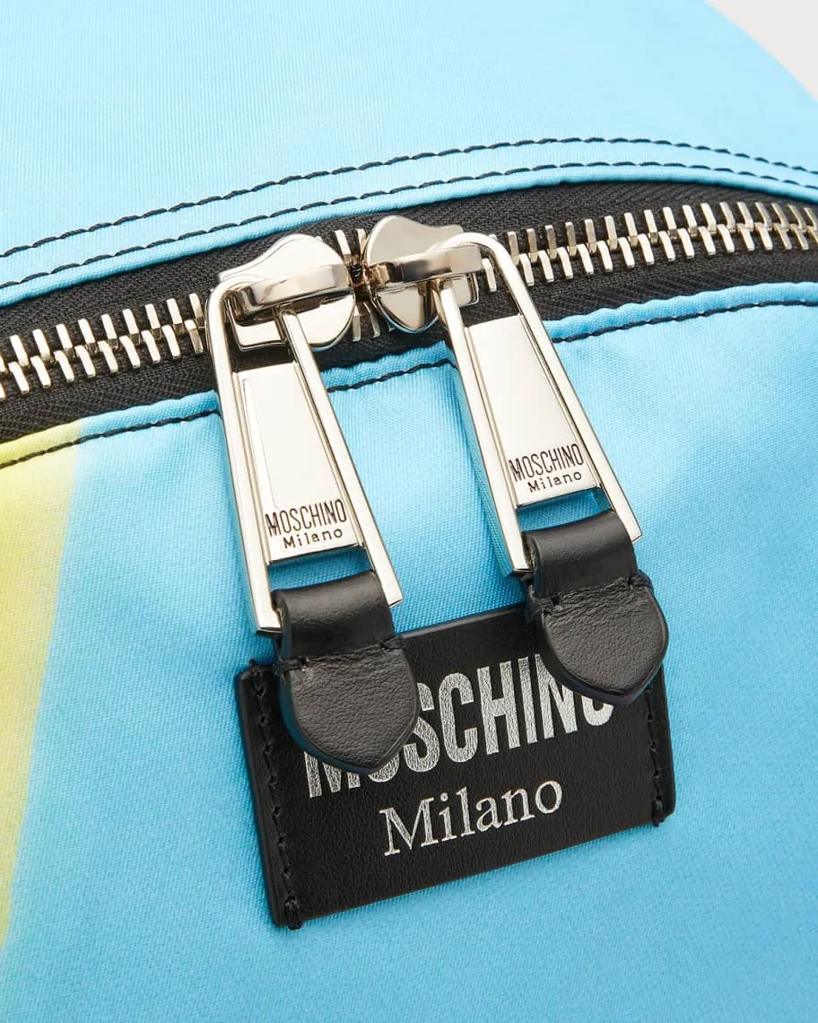 Men's Multi-Zip Nylon Backpack with Projection Moschino Print