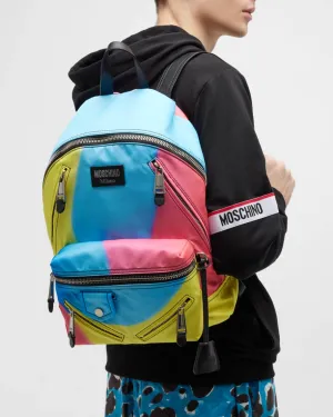 Men's Multi-Zip Nylon Backpack with Projection Moschino Print