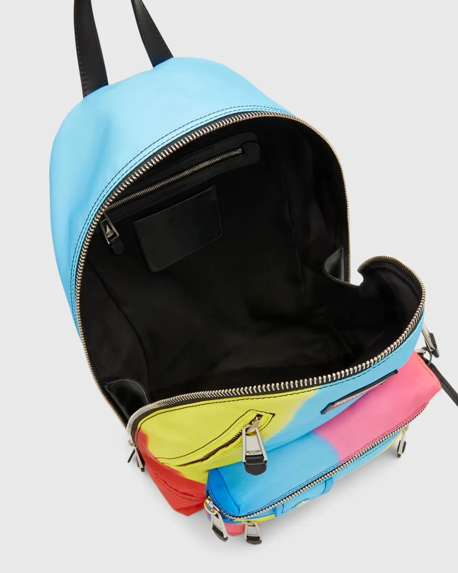 Men's Multi-Zip Nylon Backpack with Projection Moschino Print