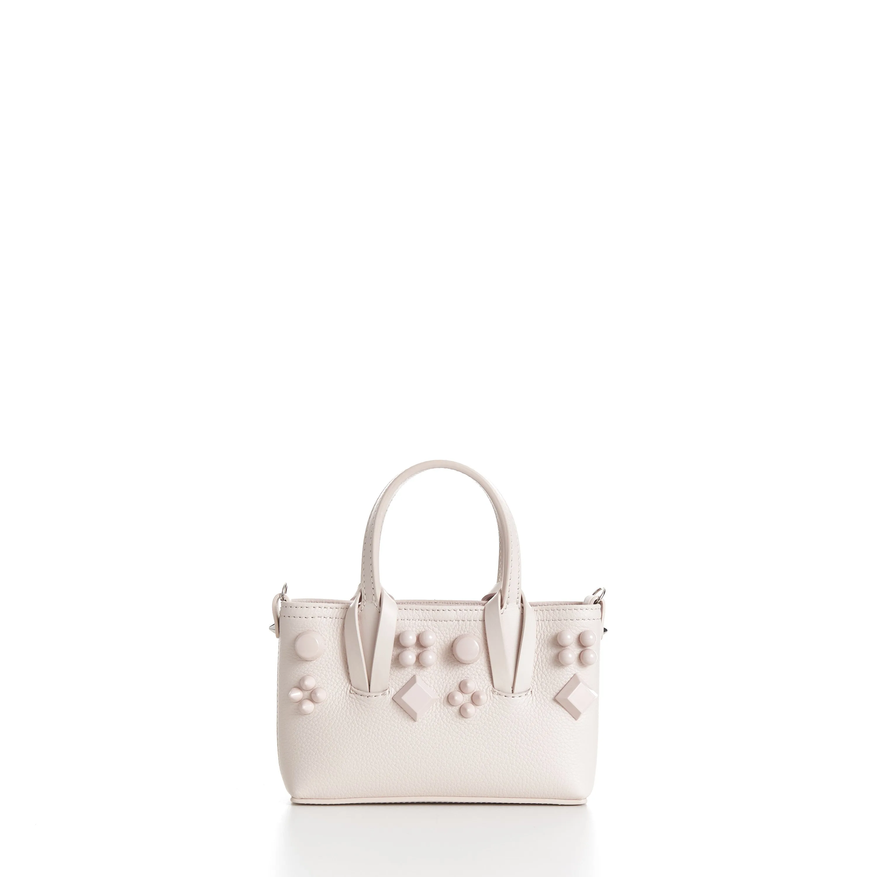 Mini Cabata E/W Bag - Milk White Leather, Grained, Spikes