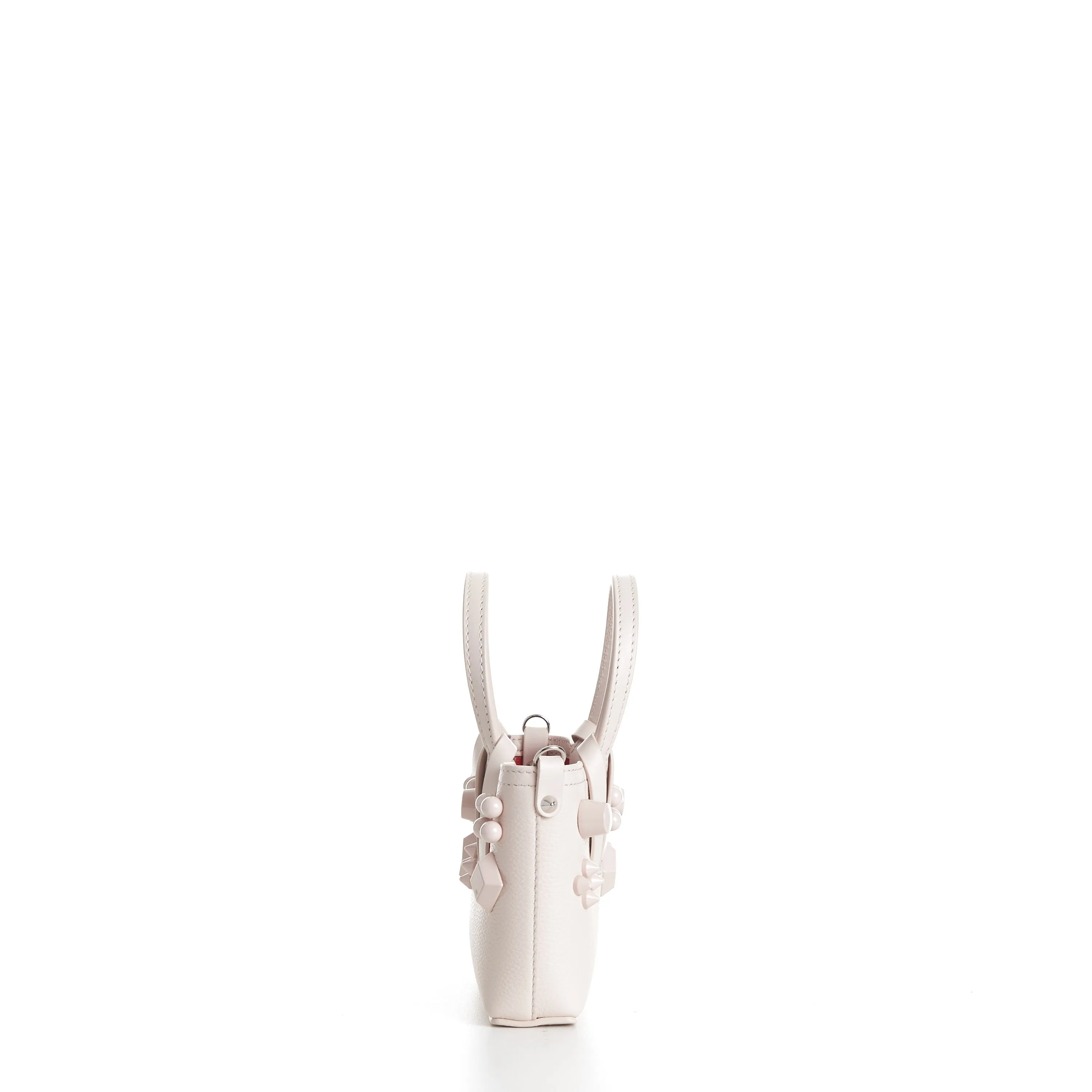 Mini Cabata E/W Bag - Milk White Leather, Grained, Spikes