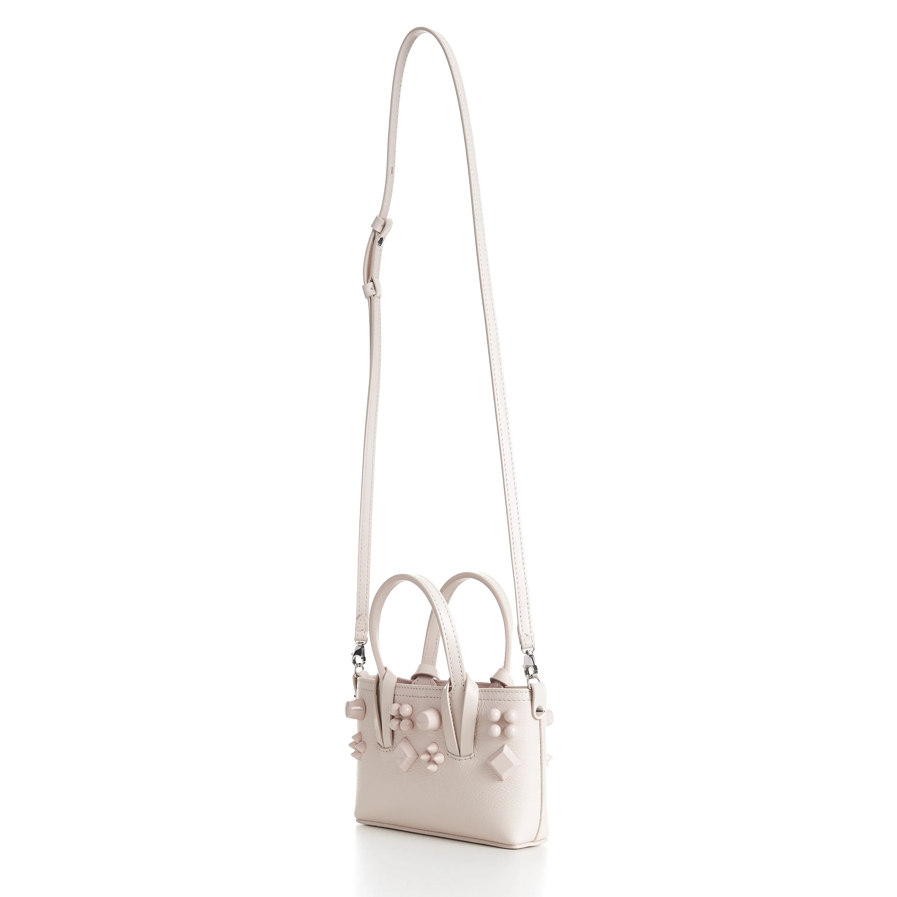 Mini Cabata E/W Bag - Milk White Leather, Grained, Spikes