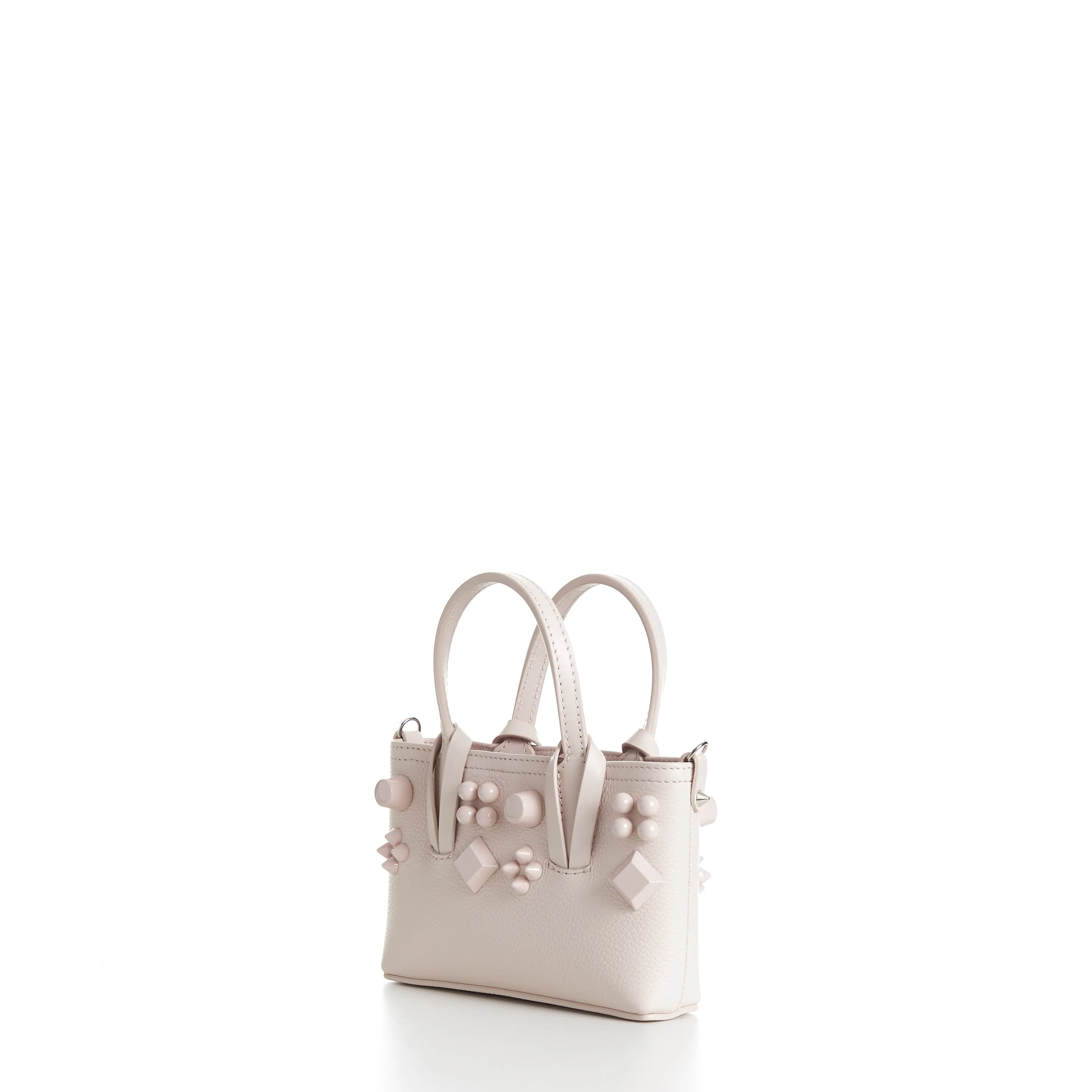 Mini Cabata E/W Bag - Milk White Leather, Grained, Spikes