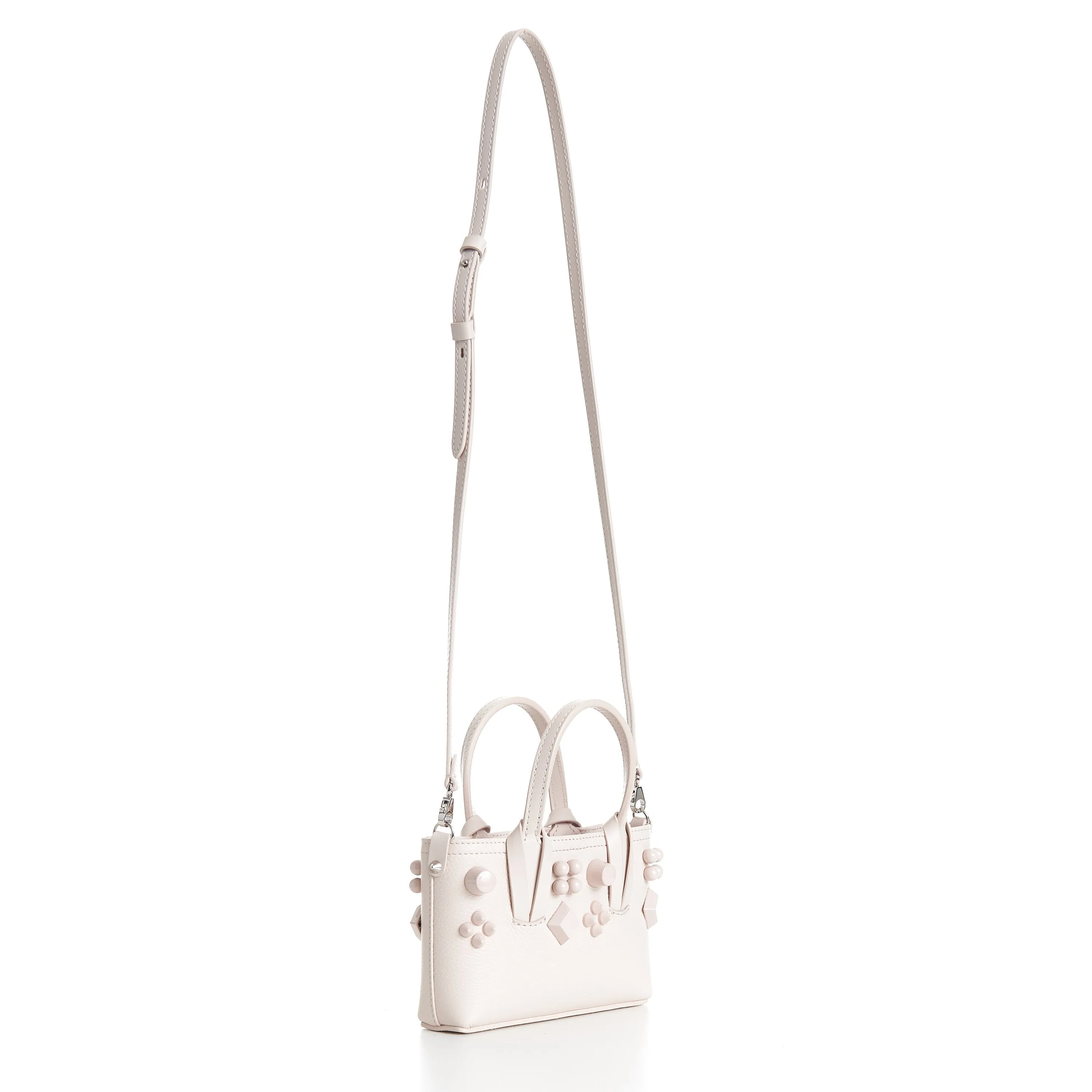 Mini Cabata E/W Bag - Milk White Leather, Grained, Spikes