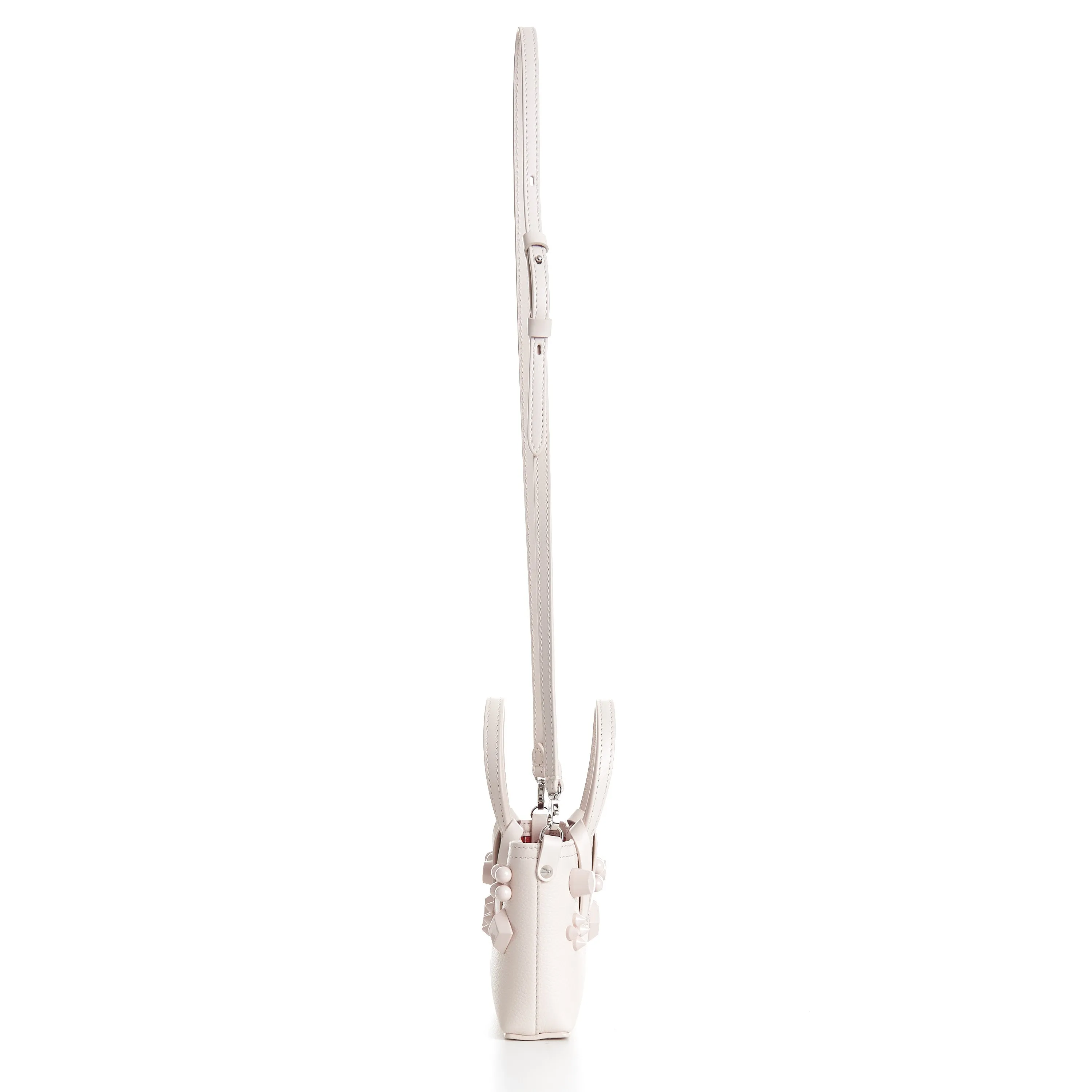 Mini Cabata E/W Bag - Milk White Leather, Grained, Spikes