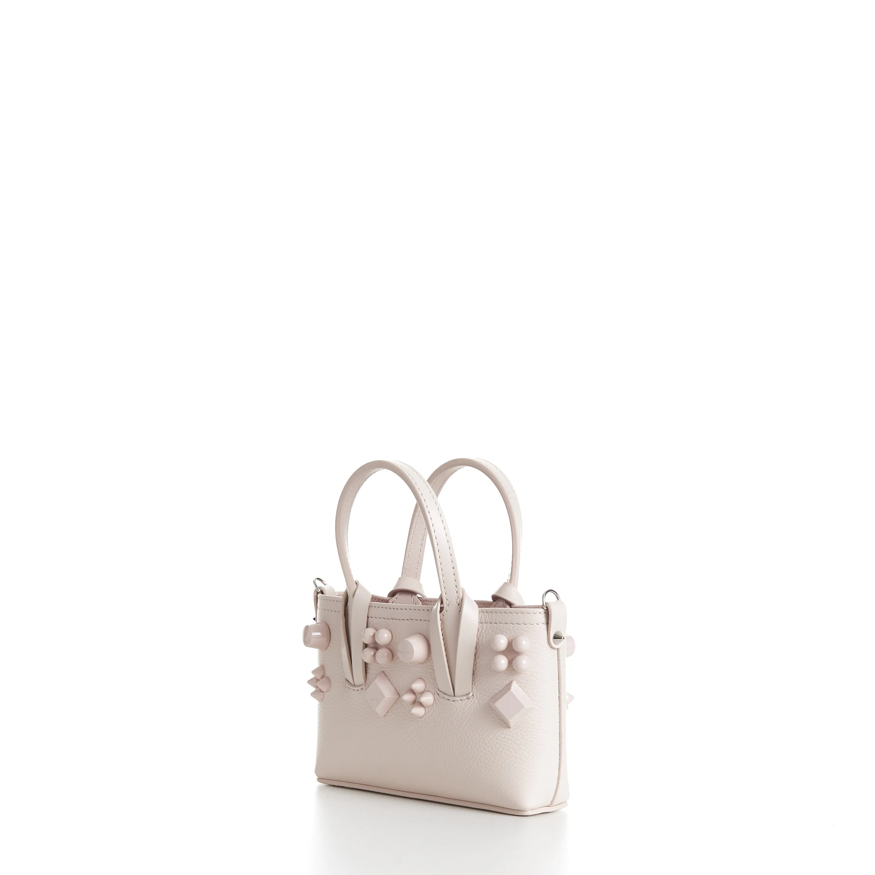 Mini Cabata E/W Bag - Milk White Leather, Grained, Spikes