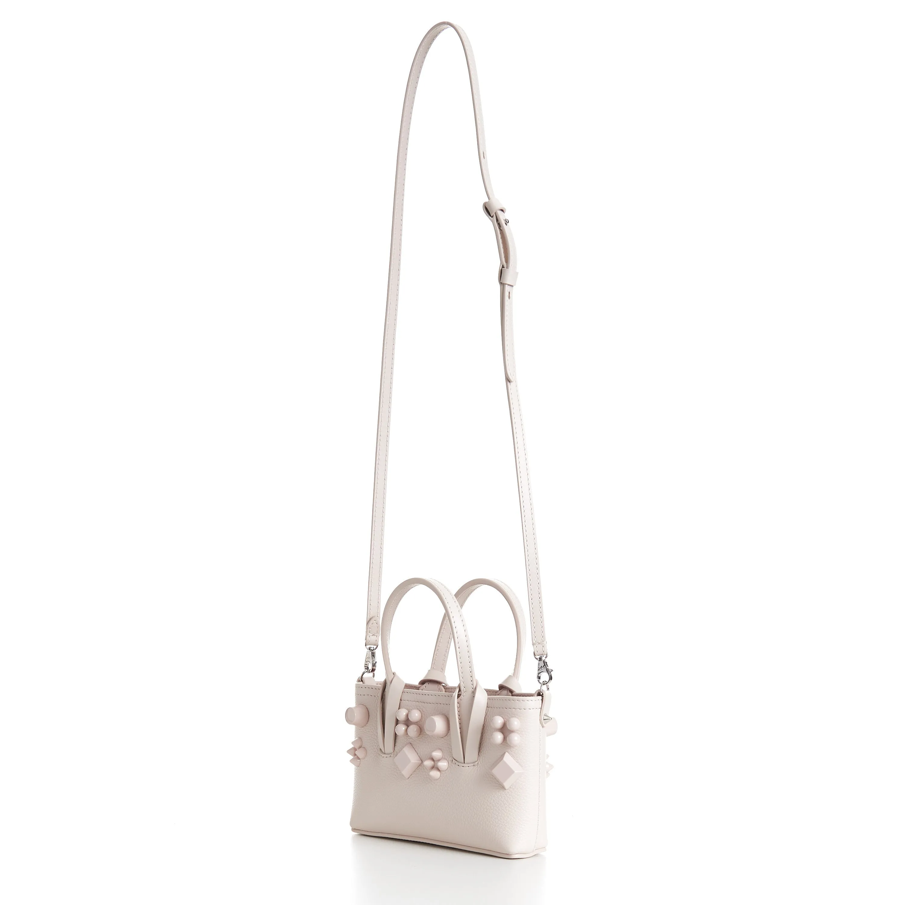 Mini Cabata E/W Bag - Milk White Leather, Grained, Spikes