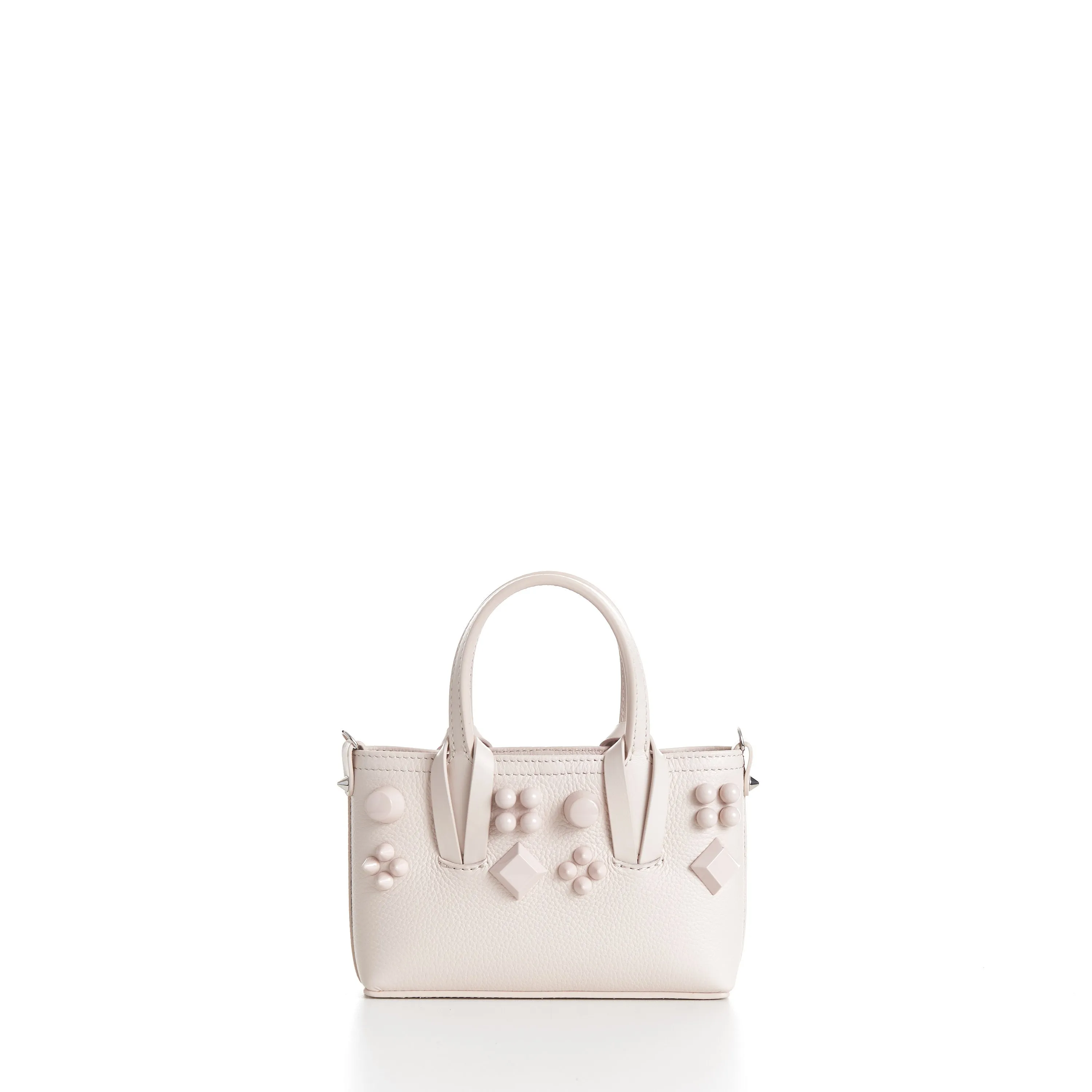 Mini Cabata E/W Bag - Milk White Leather, Grained, Spikes