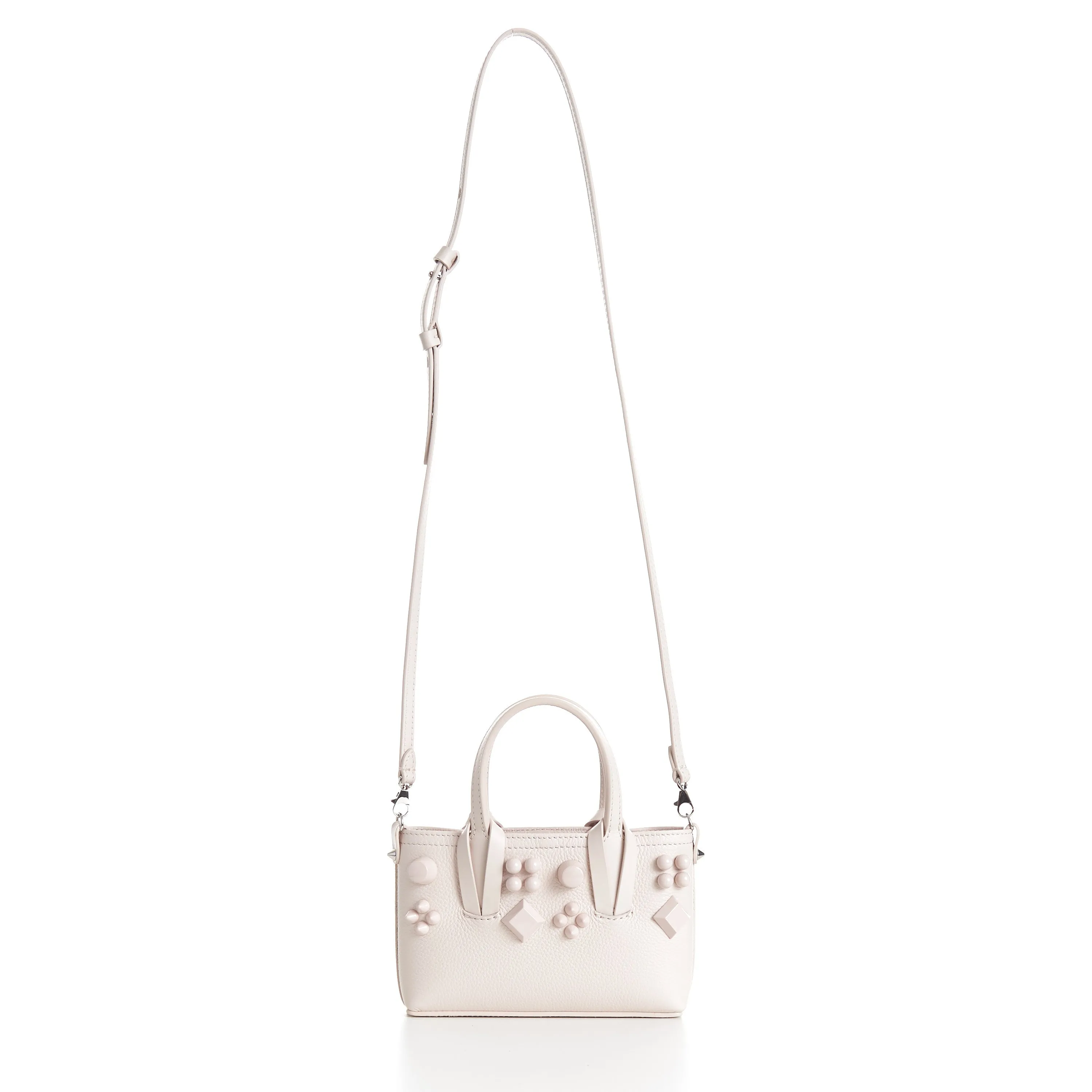 Mini Cabata E/W Bag - Milk White Leather, Grained, Spikes