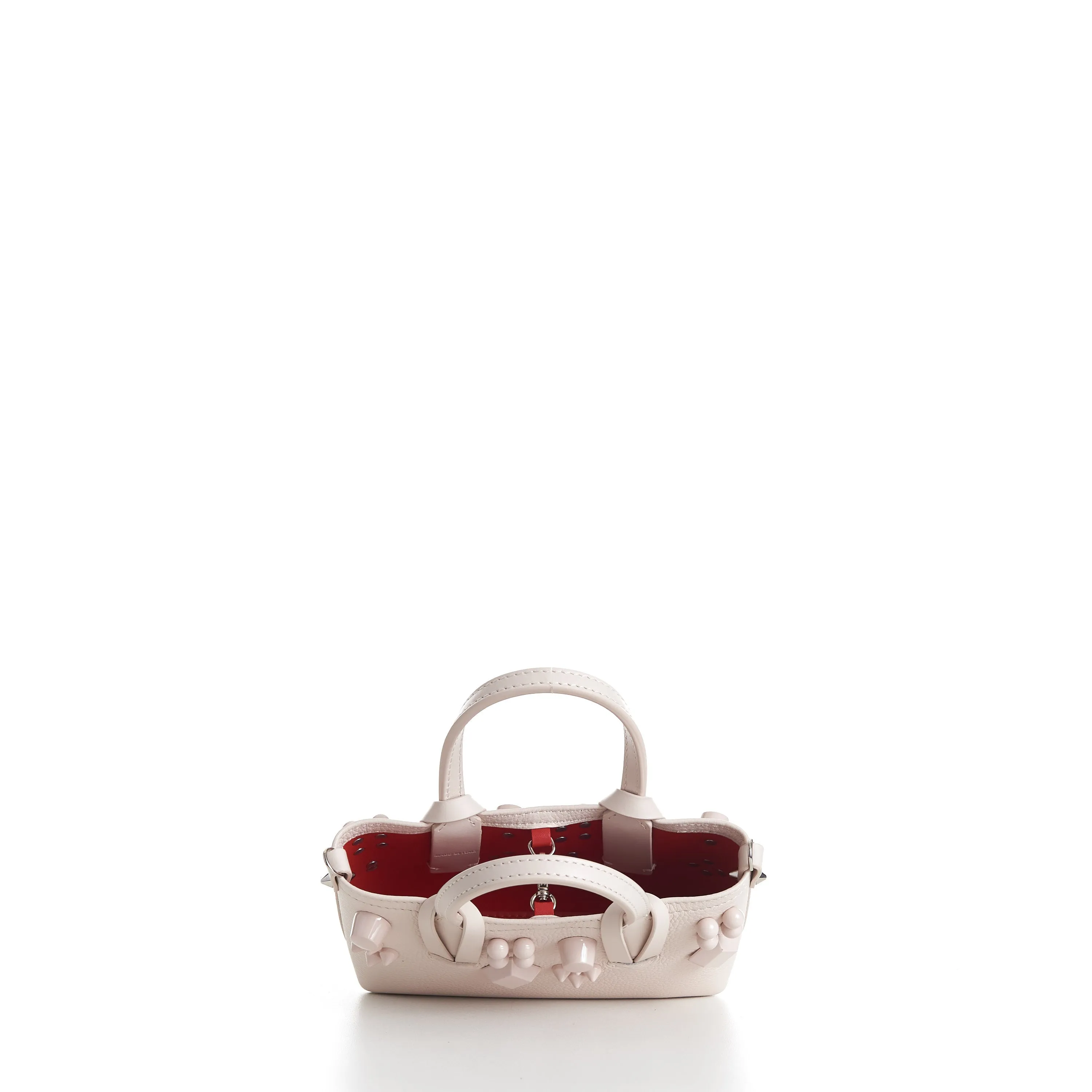 Mini Cabata E/W Bag - Milk White Leather, Grained, Spikes