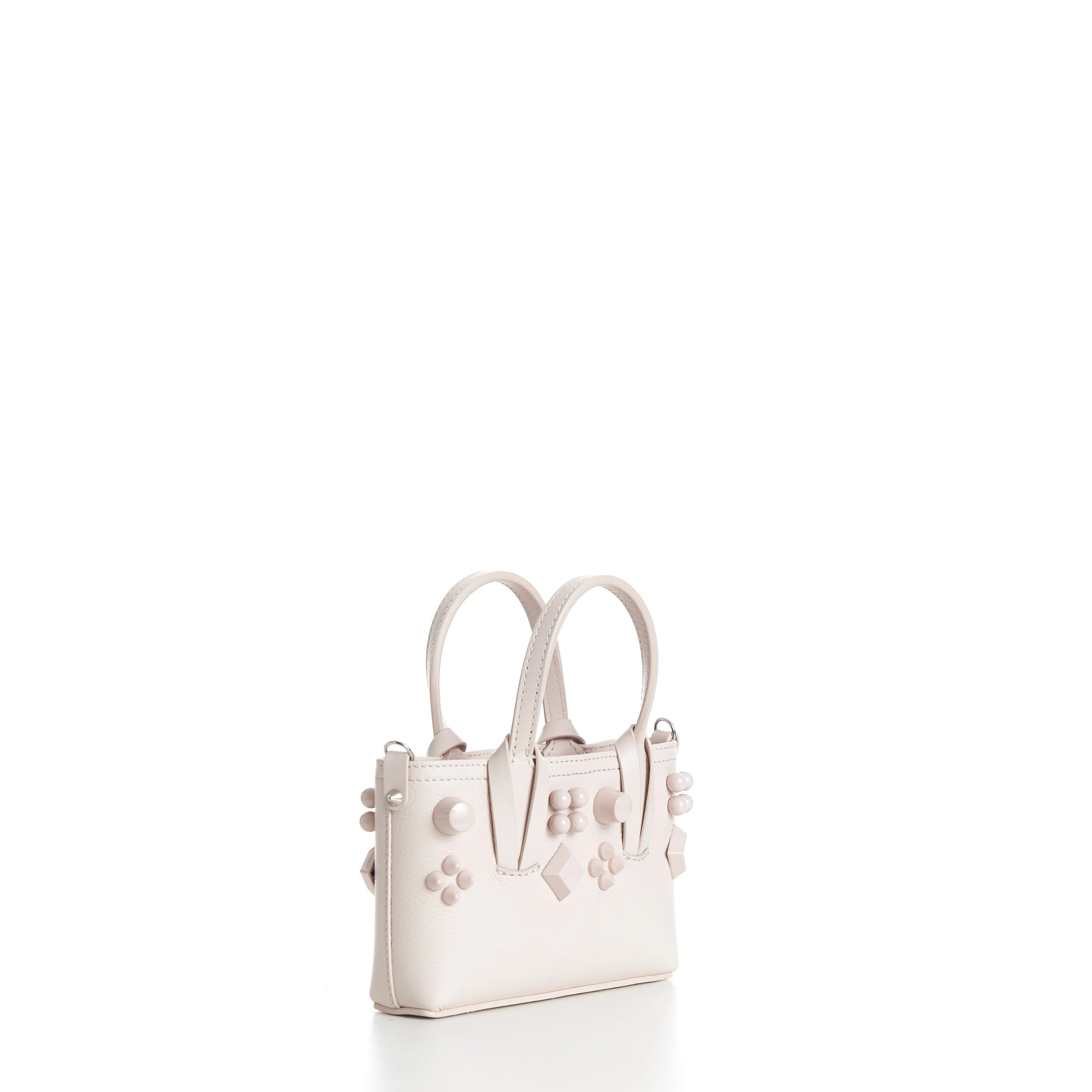 Mini Cabata E/W Bag - Milk White Leather, Grained, Spikes