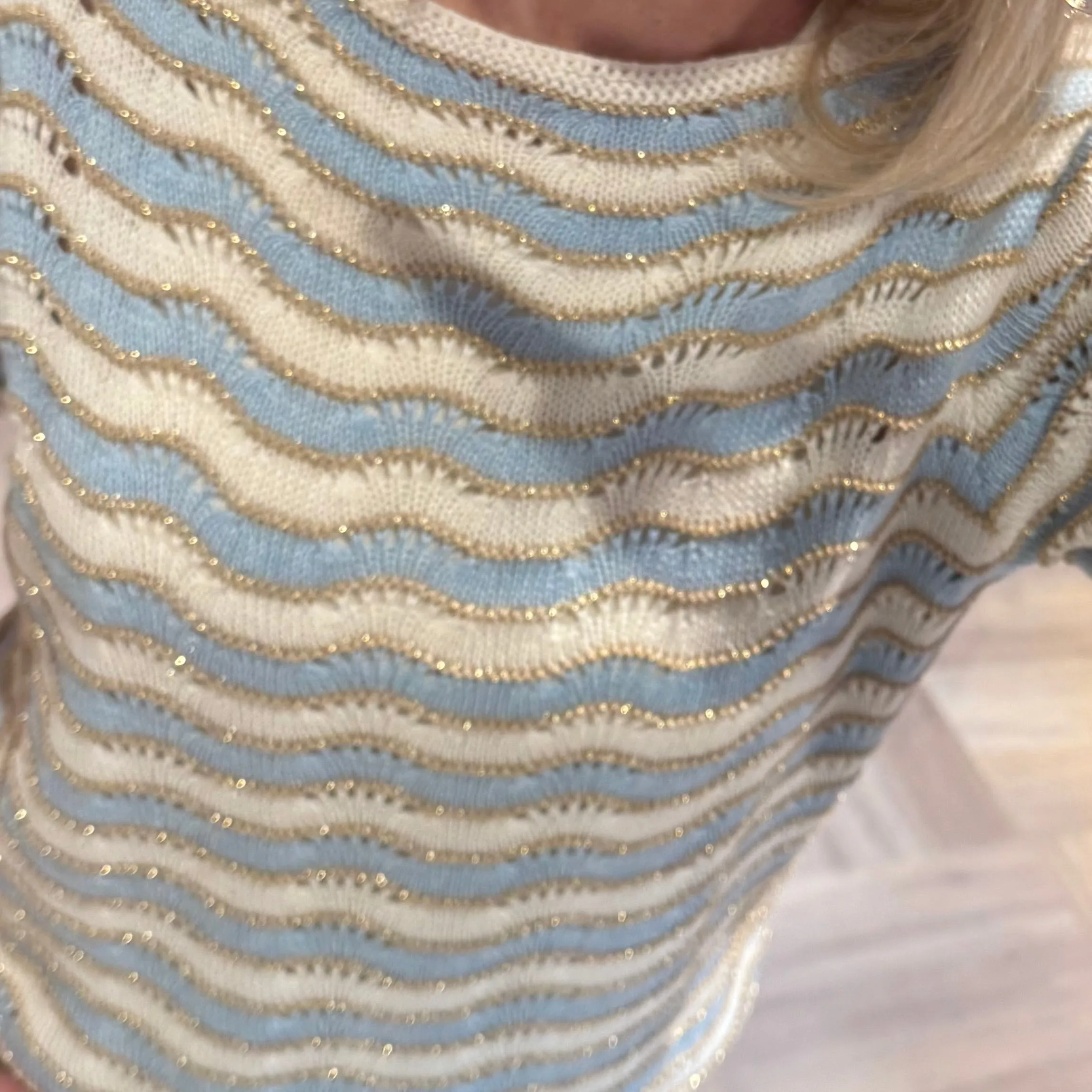 Triple Nine - Crochet Streep Trui Lichtblauw