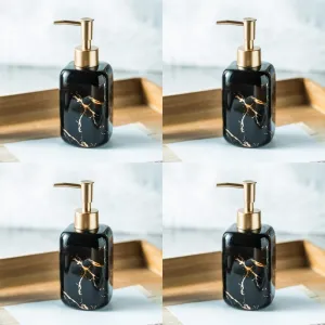 USHA SHRIRAM 300ml Soap Dispenser Bottle | Ceramic Soap & Lotion Dispenser Set | Kitchen Dish Soap Pump Dispenser Set | Hand Shower Washing Soap Dispenser (Design 2 - Black, Pack of 4)