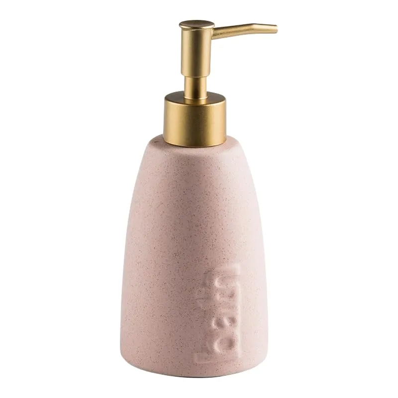 USHA SHRIRAM 320ml Soap Dispenser Bottle | Ceramic Soap & Lotion Dispenser Set | Kitchen Dish Soap Pump Dispenser Set | Hand Shower Washing Soap Dispenser (Design 1 - Pink, Pack of 1)