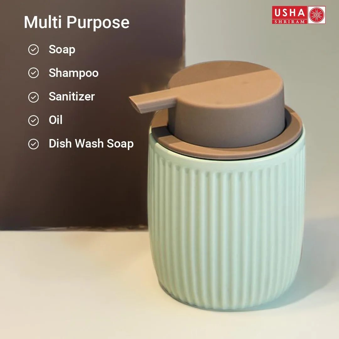 USHA SHRIRAM 320ml Soap Dispenser Bottle | Ceramic Soap & Lotion Dispenser Set | Kitchen Dish Soap Pump Dispenser Set | Hand Shower Washing Soap Dispenser (Design 2 - Blue, Pack of 4)