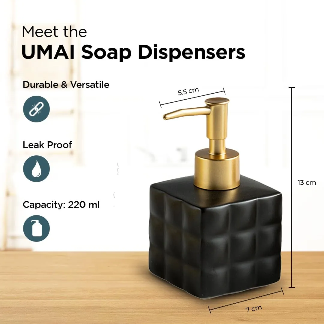 USHA SHRIRAM Soap Dispenser | Ceramic Soap & Lotion Dispenser Set | Kitchen Dish Soap Pump Dispenser Set | Hand Shower Washing Soap Dispenser for Kitchen Sink & Bathroom (220 ml, Grey, 1)