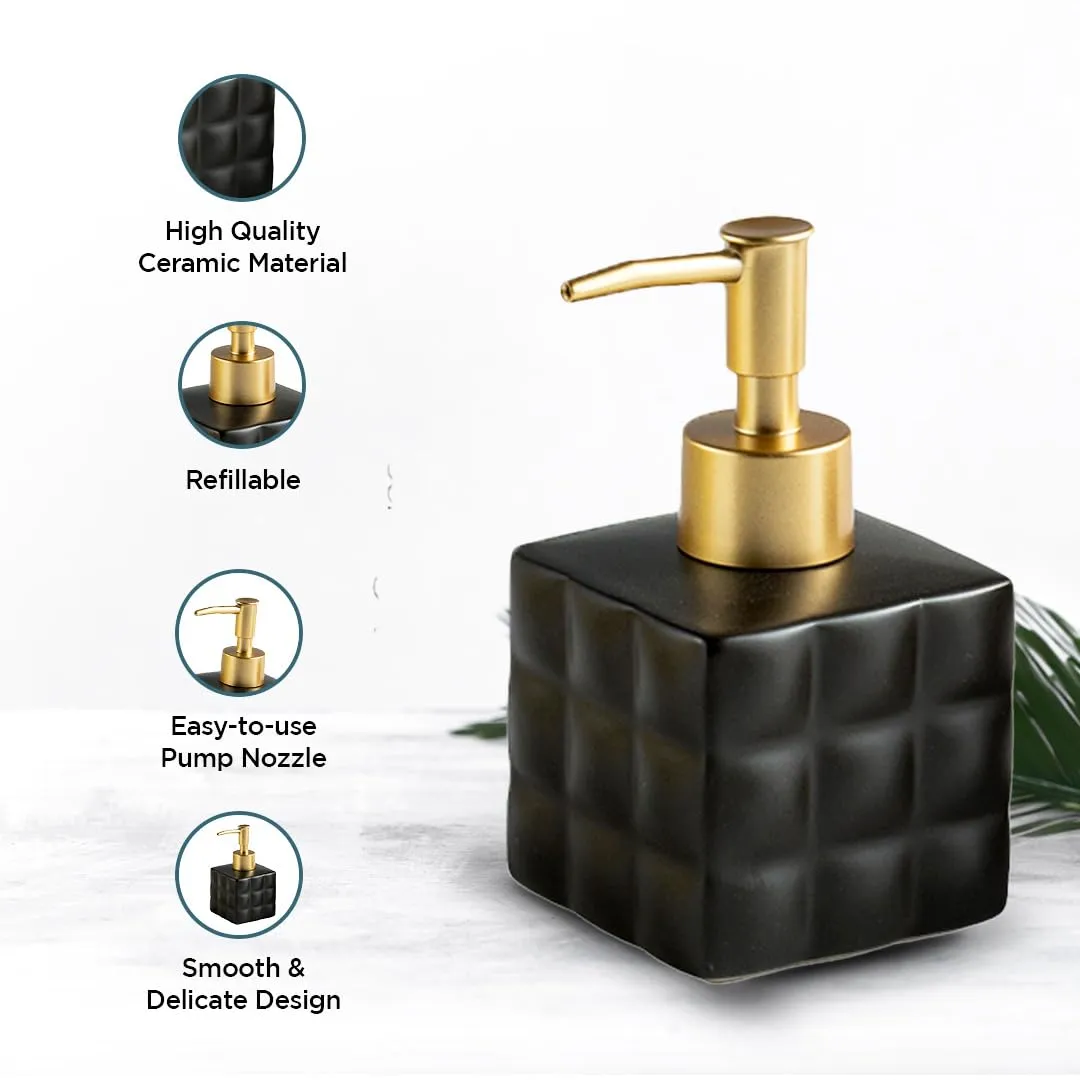 USHA SHRIRAM Soap Dispenser | Ceramic Soap & Lotion Dispenser Set | Kitchen Dish Soap Pump Dispenser Set | Hand Shower Washing Soap Dispenser for Kitchen Sink & Bathroom (220 ml, Grey, 1)