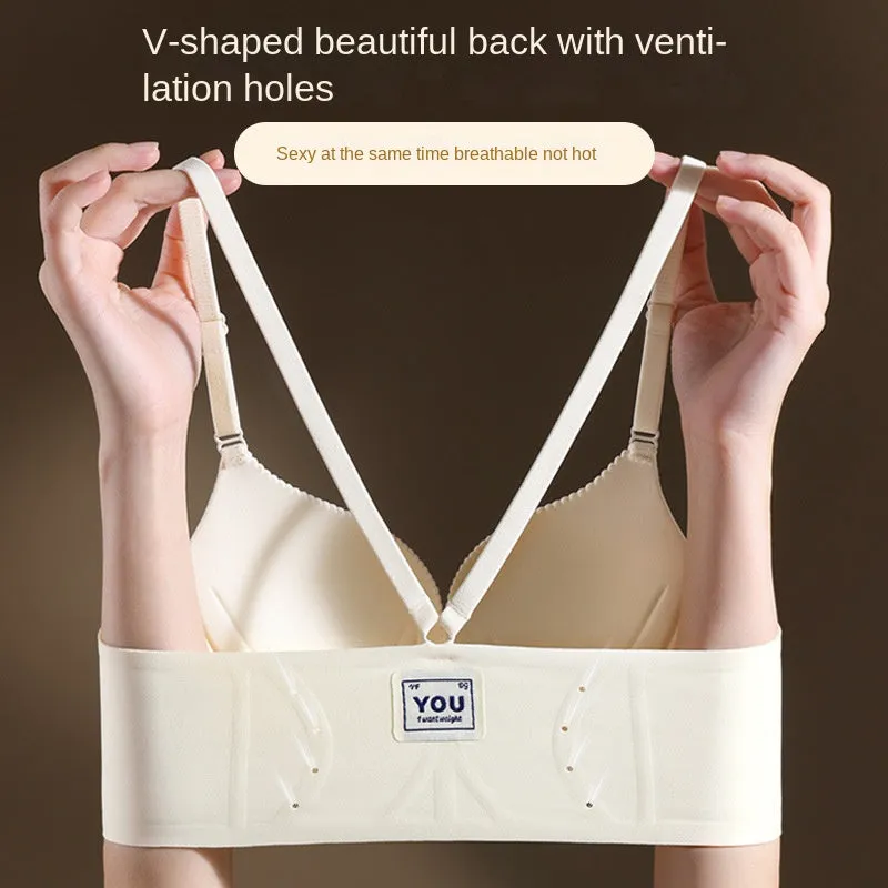 Wireless Front Closure Bra Seamless Smooth Backless Gathered Push Up Underwear Nylon Fabric Youthful Pure Desire Style