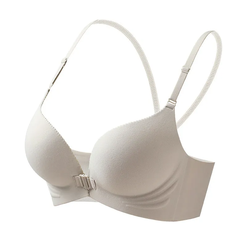 Wireless Front Closure Bra Seamless Smooth Backless Gathered Push Up Underwear Nylon Fabric Youthful Pure Desire Style