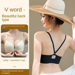 Wireless Front Closure Bra Seamless Smooth Backless Gathered Push Up Underwear Nylon Fabric Youthful Pure Desire Style Wireless Front Closure Bra Seamless Smooth Backless Gathered Push Up Underwear Nylon Fabric Youthful Pure Desire Style