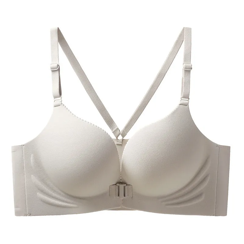 Wireless Front Closure Bra Seamless Smooth Backless Gathered Push Up Underwear Nylon Fabric Youthful Pure Desire Style