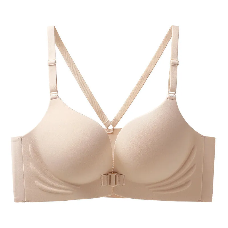 Wireless Front Closure Bra Seamless Smooth Backless Gathered Push Up Underwear Nylon Fabric Youthful Pure Desire Style