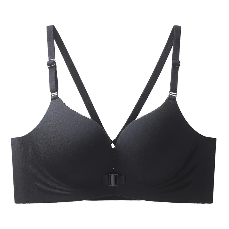 Wireless Front Closure Bra Seamless Smooth Backless Gathered Push Up Underwear Nylon Fabric Youthful Pure Desire Style
